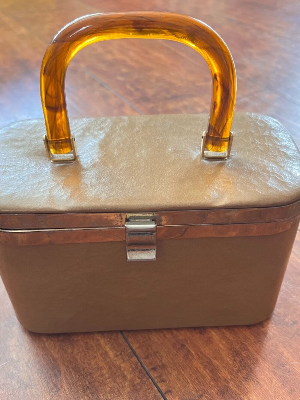 1950's Florida box purse with amber lucite handle
